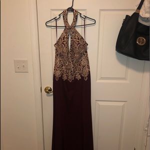 Gorgeous Burgundy Prom Dress with Gold Detailing